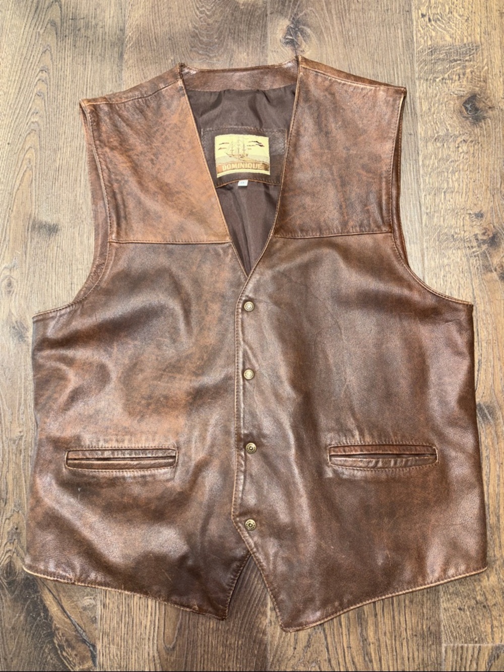 Dominique Distressed Brown Leather Vest Men’s Large
